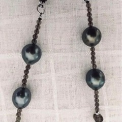 パールネックレス　スモーキークォーツ ロングネックレス　南洋黒パール　パワーストーン　デクラス