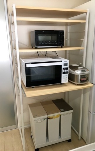 北欧風レンジ台 収納 電子レンジ ゴミ箱 ダストボックス 炊飯器 トースター 棚 スライド キッチンラック なつき 当日取引ok 京都市役所前の収納 家具の中古あげます 譲ります ジモティーで不用品の処分