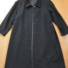 【カシミヤ】ウール黒ステンカラーのロングコート
