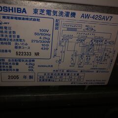 0円に値下げしました!　2005年製 TOSHIBA洗濯機 AW...