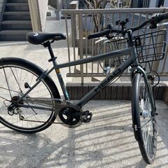 ノーパンク自転車　カゴ付きクロスバイク(マットガンメタル/外装6...