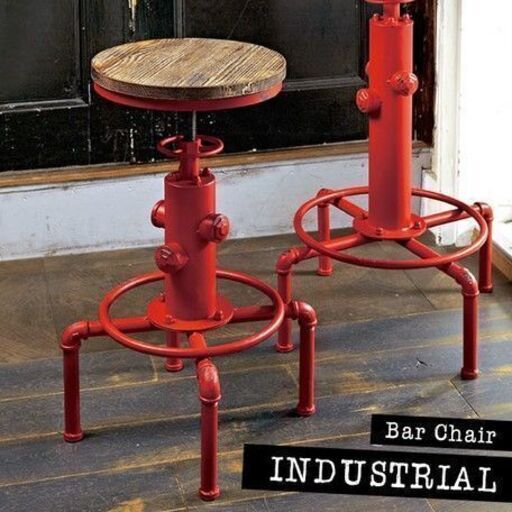 新品　INDUSTRIAL　バーチェア　赤