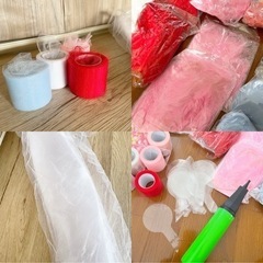 【購入額の半額以下 ほぼ未使用品】結婚式飾りセット テーブルセット ウェルカムスペース フェザー バルーン リボンロール  手芸  大量セット 