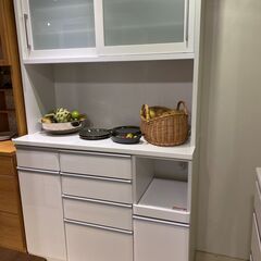 松田家具 レンジボード ホワイト 2枚スライド扉