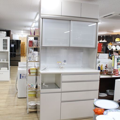 054)パモウナ キッチンボード 幅120 ハイタイプ ホワイト 食器棚