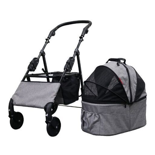 甘えん坊バギーmedium(ミディアム)4輪ペットカート(グレー)耐荷重20kg 小型犬～中型犬 ペットバギー 対面式 フルオープン 猫ちゃん対策済 移動のストレス軽減 介護に大活躍 ペットも快適 折り畳み らくらく操作 避難 旅行 通院 防水系生地使用
