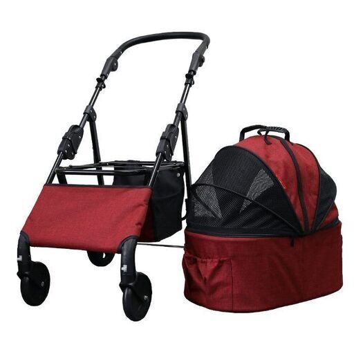 甘えん坊バギーmedium(ミディアム)4輪ペットカート(ワインレッド)耐荷重20kg 小型犬～中型犬 ペットバギー 対面式 フルオープン 猫ちゃん対策済 移動のストレス軽減 介護に大活躍 ペットも快適 折り畳み らくらく操作 避難 旅行 通院 防水系生地使用