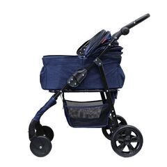 甘えん坊バギーmedium(ミディアム)4輪ペットカート(デニム)耐荷重20kg 小型犬～中型犬 ペットバギー 対面式 フルオープン 猫ちゃん対策済 移動のストレス軽減 介護に大活躍 ペットも快適 折り畳み らくらく操作 避難 旅行 通院 防水系生地使用