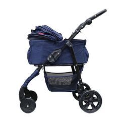 甘えん坊バギーmedium(ミディアム)4輪ペットカート(デニム)耐荷重20kg 小型犬～中型犬 ペットバギー 対面式 フルオープン 猫ちゃん対策済 移動のストレス軽減 介護に大活躍 ペットも快適 折り畳み らくらく操作 避難 旅行 通院 防水系生地使用