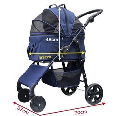 甘えん坊バギーmedium(ミディアム)4輪ペットカート(デニム)耐荷重20kg 小型犬～中型犬 ペットバギー 対面式 フルオープン 猫ちゃん対策済 移動のストレス軽減 介護に大活躍 ペットも快適 折り畳み らくらく操作 避難 旅行 通院 防水系生地使用