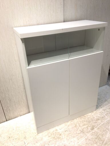 ■6292■ガラスキャビネット 棚 食器棚 小物入れ 家具 茶箪笥 茶ダンス 飾り棚 リビング ホワイト