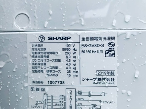 ET1783番⭐️ SHARP電気洗濯機⭐️ 8.0kg⭐️2019年製