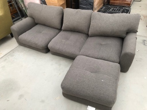 ローソファ　オットマン付き 3人掛け グレー 180×70×50