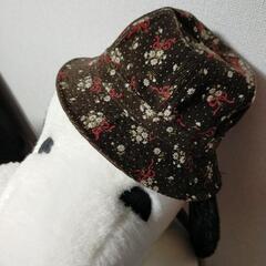 【日本製】美品　レディース帽子　ブラウン　花柄　コーデュロイ　バ...