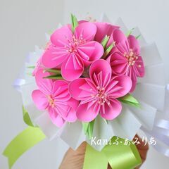 お花の折り紙ブーケ教室♥花ORIGAMIぶーけ♥桃の折り紙ブーケ