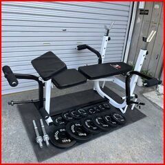 美品 BODY DESIGN/ボディデザイン マルチプレスベンチ+ラバープレート60Kg+バーベルシャフト 1本+ダンベルシャフト 2本 手渡し希望/自社配送可能（配送エリアについてお問い合わせください）筋トレ・宅トレの初心者に最適