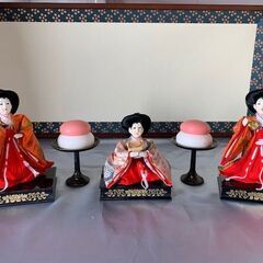 雛人形　藤翁作　三人官女  /　台座、丸高坏、紅白もち付　USED品