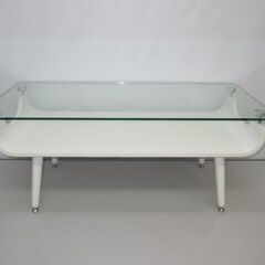 【ネット決済・配送可】stp-1295　ガラステーブル　ホワイト...