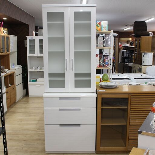 058)ニトリ ダリア70 食器棚 ホワイト キッチンボード 幅70cm キッチン収納
