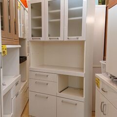 キッチンボード 3枚扉 ホワイト 鏡面 レンジボード 食器棚□横幅