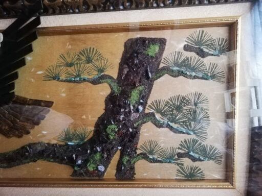 素敵な 貴石画 鷹 松 最高級美術工芸品 骨董品 レトロ 昭和 和室 お買得 骨董品 鷹 松 工芸品