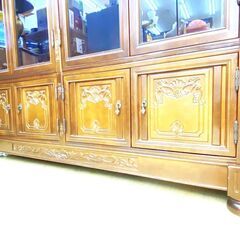 アンティーク 木彫 ガラスキャビネット 食器棚 飾り棚 書棚 本棚 コレクションケース ヴィンテージ★買取帝国 