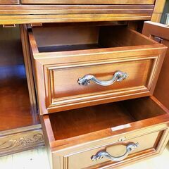 アンティーク 木彫 ガラスキャビネット 食器棚 飾り棚 書棚 本棚 コレクションケース ヴィンテージ★買取帝国 