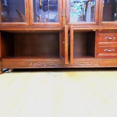 アンティーク 木彫 ガラスキャビネット 食器棚 飾り棚 書棚 本棚 コレクションケース ヴィンテージ★買取帝国 