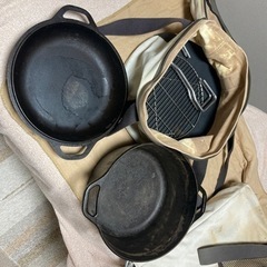 受け渡し予定者決定しました！スノーピーク焚き火台Lスターターキットとダッチオーブン（袋はスノーピークで中身はロッジです）