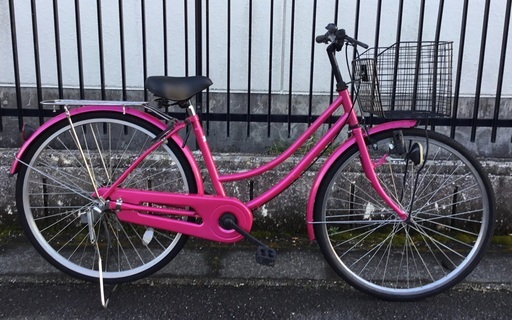 ＜動作・美品＞26インチ・軽快自転車・タイヤの山十分あります。 一文字ハンドルに交換。 新品サドル付き ピンク系