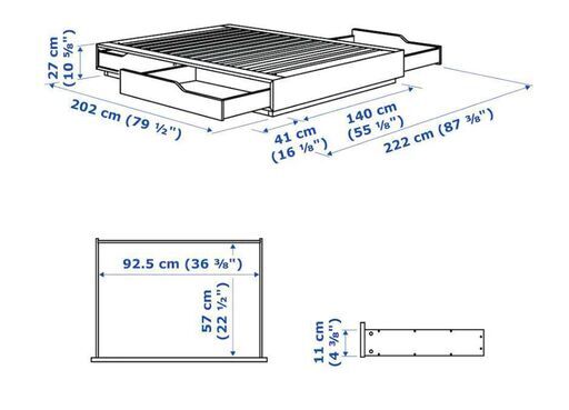 Ikea「MANDAL マンダール」ダブルベッド 収納付き (140x202cm)