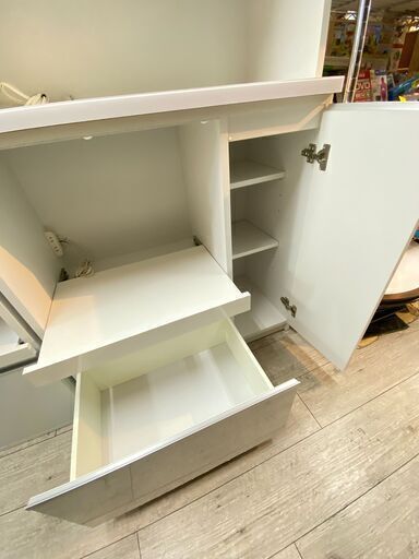 土井インテリヤ キッチンボード 幅90cm ホワイト 白 鏡面 食器棚