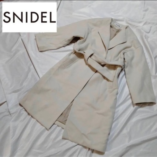 【美品】snidel ノーカラーロングコート ベルト ドロップショルダー