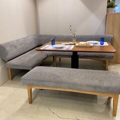 宇都宮でオシャレな家具を探すなら『オトワリバース！』リビングダイニングテーブルセット こたつテーブル 昇降式 ソファ ベンチ 4点セット ライトグレー 中古品