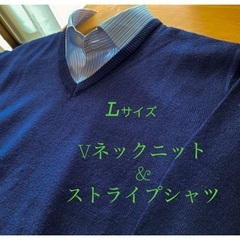 【ネット決済】Vネックセーターとストライプシャツ