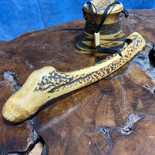 ふるさと納税 時代物◇煙管入れ キセル入れ・煙草入れ叺 カマス◇鹿角 提げ物 アンティーク雑貨