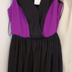 MANGO プリーツドレス 短丈 紫【新品】L【2/25〆切】