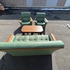 【値下げ】【高級】浜本工芸リビングチェアセット　本革ソファー中古