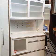 キッチンボード レンジボード 食器棚 スライド扉 ソフトクローズ 鏡面 ホワイト 棚板可動式 日本製 (株) ユーアイ■横幅120cm×奥行47cm×高さ206.5cm■近隣配送無料 買取帝国 朝霞店 ユーアイ キッチンボード スライドガラス扉 ソフトクローズ ホワイト