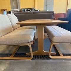 受け渡し予定あり 無印良品 ダイニングテーブル ソファチェア2脚 ベンチ セット オーク材 状態良好