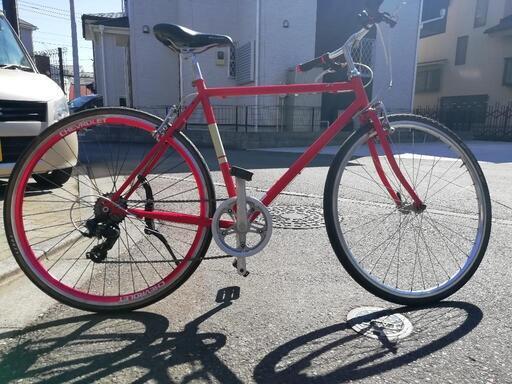 マルキン　s-1-k  ホダカ　シマノ6速　520mm red 街乗りクロスバイク　引取限定　埼玉県狭山市　グリップ赤オシャレに マルキン s-1-k ホダカ シマノ6速 520mm red 街乗りクロスバイク 引取