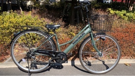 自転車 27インチ 6段変速 LED自動ライト マッドカーキ色