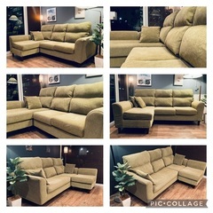 ☑️メル売約済み　新品に近い18万大川家具オリーブグリーンコーナーソファー左右切り替えエスハウス