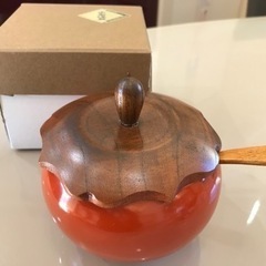 木製漆器　柿のシュガーポット　美品