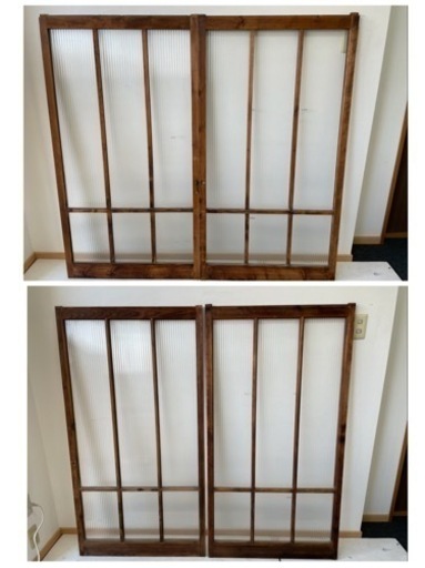 即決【昭和レトロ百貨店】千本格子ガラス入り窓建具ペア古民家