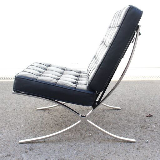 T484) 現行/バルセロナチェア リプロダクト 刻印なし ベルト社外 ミース・ファン・デル モダンデザイン Barcelona chair 曲線 X型 椅子