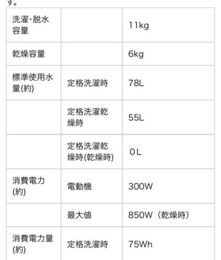 パナソニックドラム式洗濯乾燥機(11kg, 乾燥6kg)