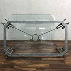 pa1/21 アイアン ガラステーブル 約127×76.5×42cm 猫足 メキシコ製 センターテブル ローテブル ガーデン 庭 リビング 家具 猫脚 鉄製