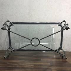 pa1/21 アイアン ガラステーブル 約127×76.5×42cm 猫足 メキシコ製 センターテブル ローテブル ガーデン 庭 リビング 家具 猫脚 鉄製