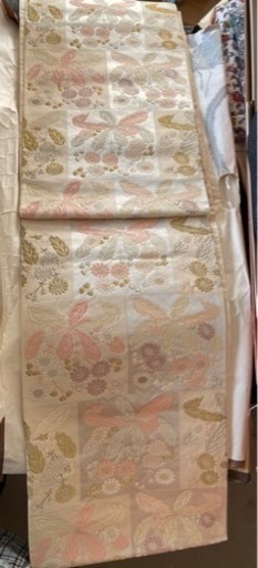 名古屋帯 木綿 着物 帯 「オレンジレッド×グレー マーガレット